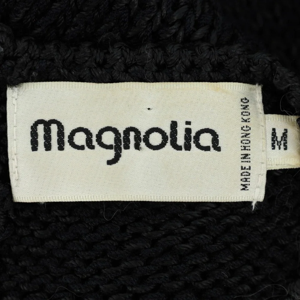 Vintage Magnolia Black White Angora Beaded Pearl Knit Sweater Womens Size Medium